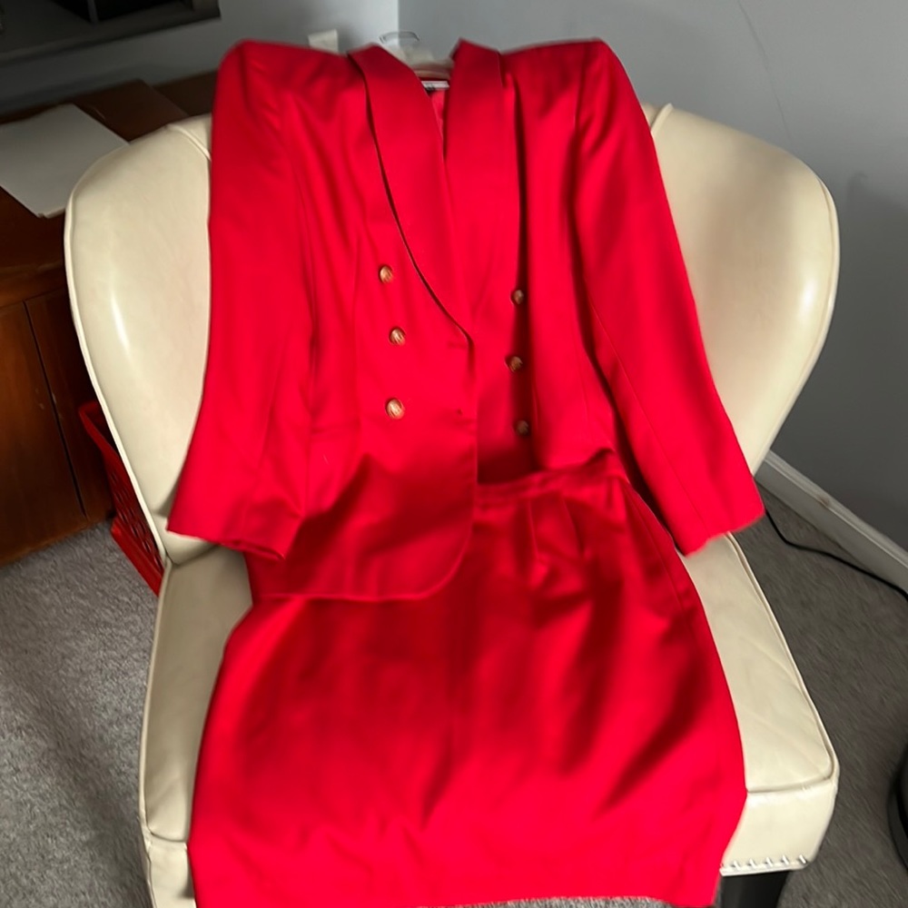 Vintage Red Suit Jacket and Skirt